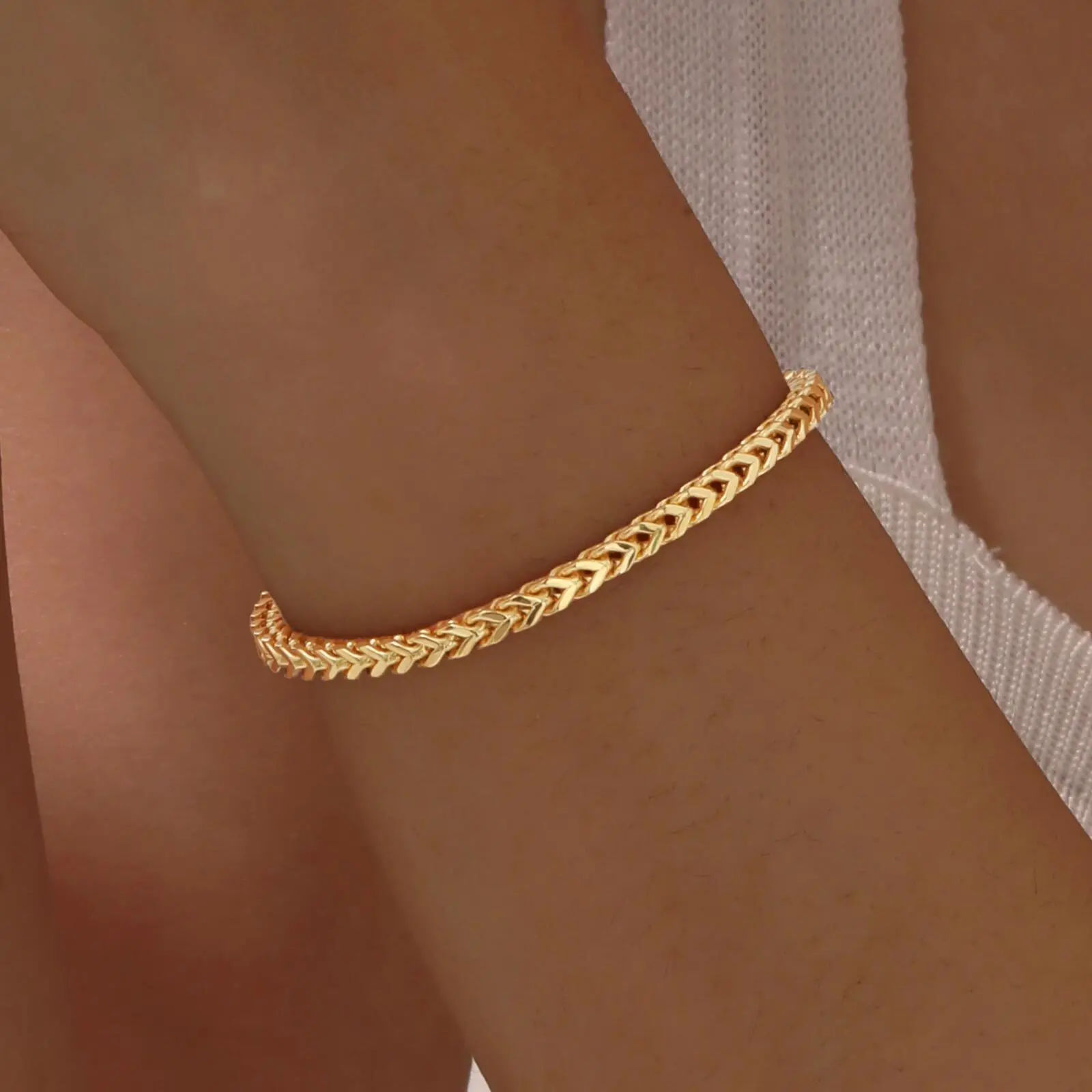 Stainless Steel Link Chain Bracelets For Teens Boys Gold Plated Wristband Simple Jewelry Mom Girlfriend Valentine's Day Gift