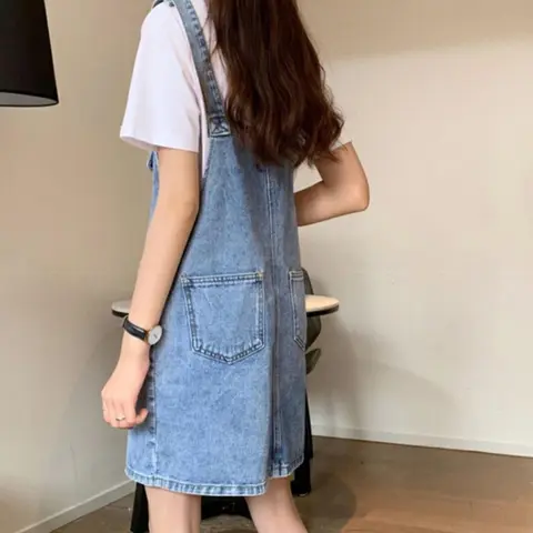 Rimocy 2024 Sommar Denim Overall Klänning Dam Koreanska Ärmlösa Jeansklänningar Dam Casual Lös Spaghetti Strap Miniklänning 8 best sales Koreansk klänning - №3