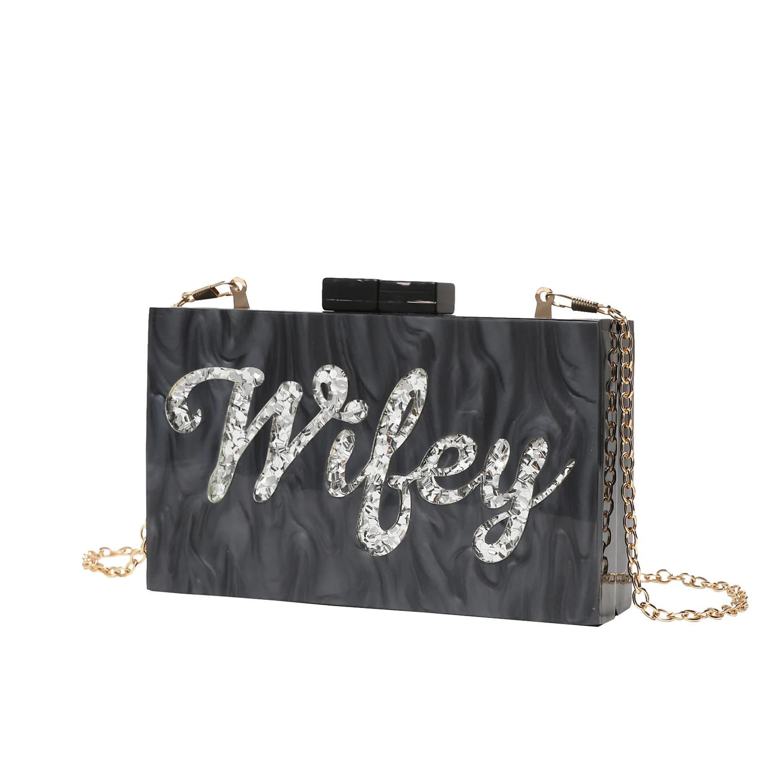 2023 Neue Damen-Clutch mit englischem Alphabet-Motiv, Acryl-Abendtasche mit Kette – Detail 5