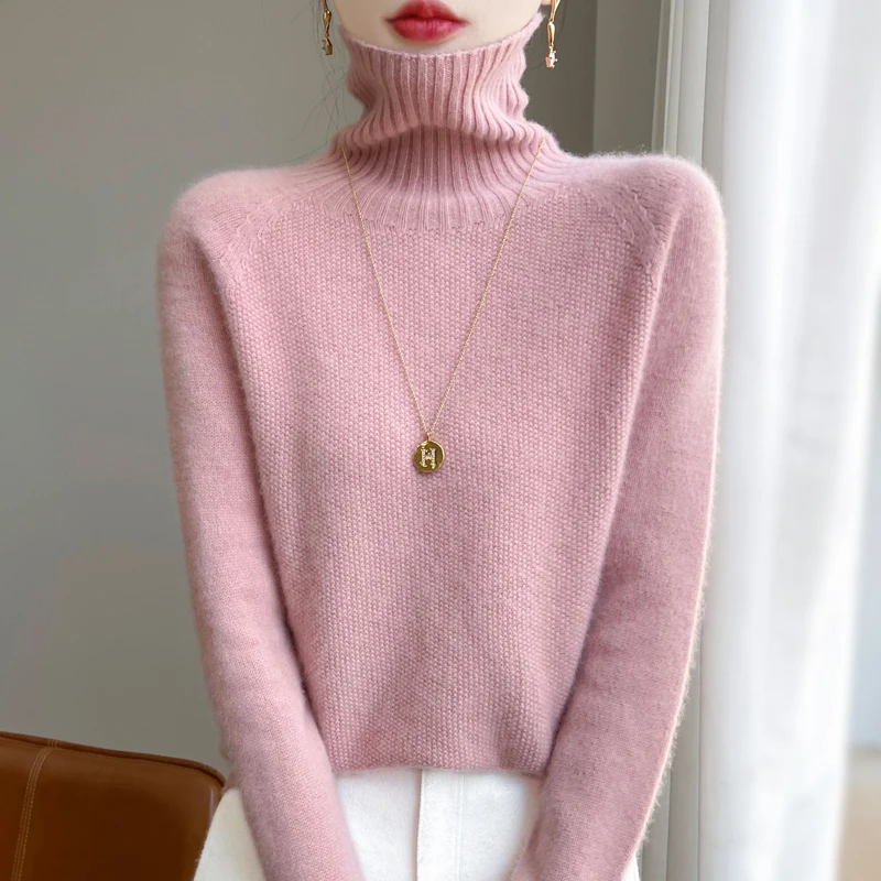 Fashion Autumn Winter 100% Wool Turtleneck Sweater Women High Street Sweater Solid Color Long Sleeve Top Knit Female Pullover