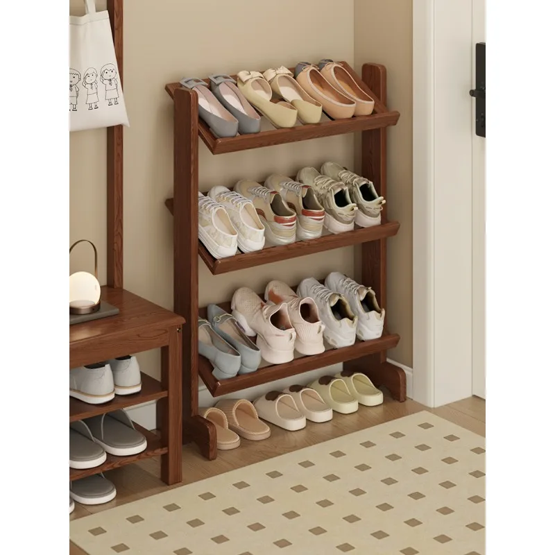 Solid wood shoe rack, multi-layer simple shelf at the entrance of the household, small apartment, narrow-sided space-saving
