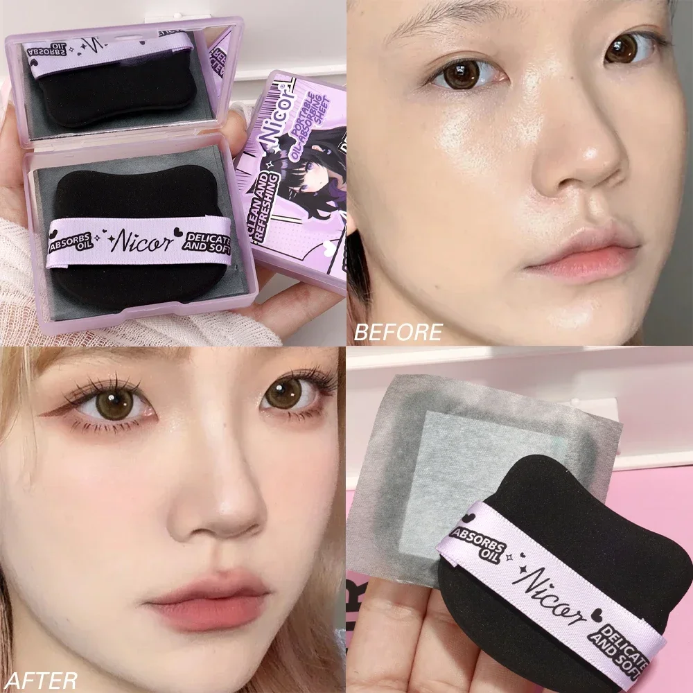 Oil Blotting Sheets with Makeup Puff 100pcs Matting Face Wipes Oil Control Paper Oil-absorbing Cleaning Makeup Tools Skin Care