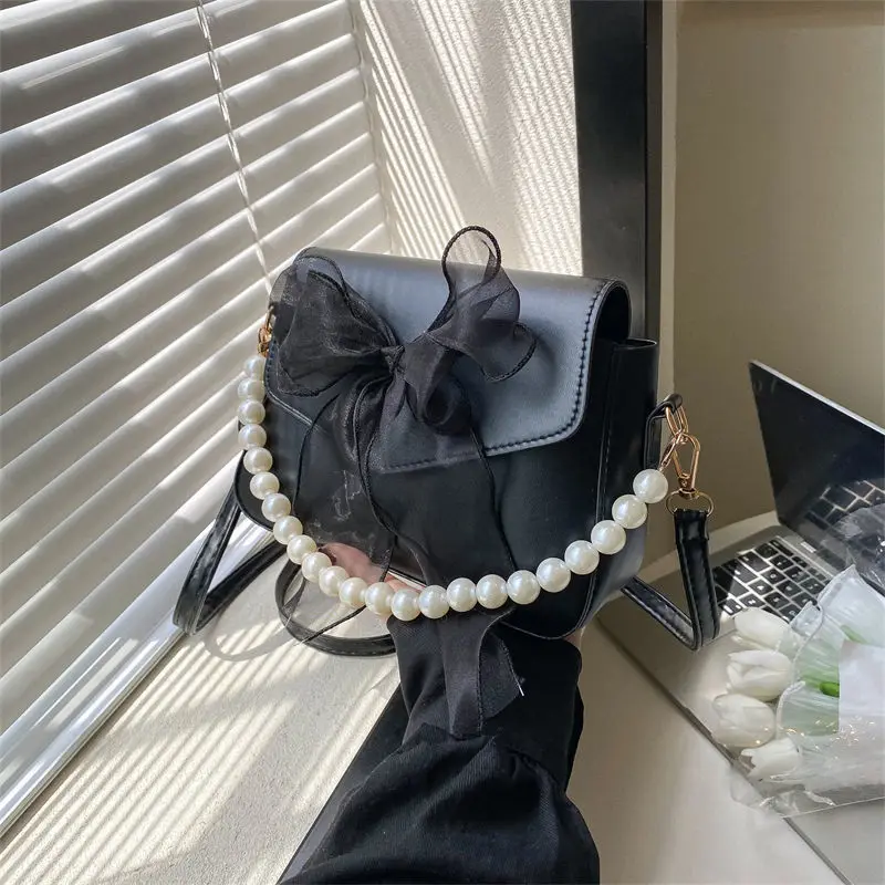 لؤلؤة الدانتيل القوس التجميع بو الجلود حقيبة حمل صغيرة للنساء الاستخدام اليومي حقيبة يد حقائب الكتف عبر الجسم، حقيبة الهاتف الفتيات في سن المراهقة