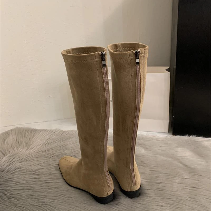 الشتاء خمر ضئيلة النساء حذاء برقبة للركبة مصمم كعب سميك أحذية الحديثة طويلة بوتاس الفقرة Mujer #4