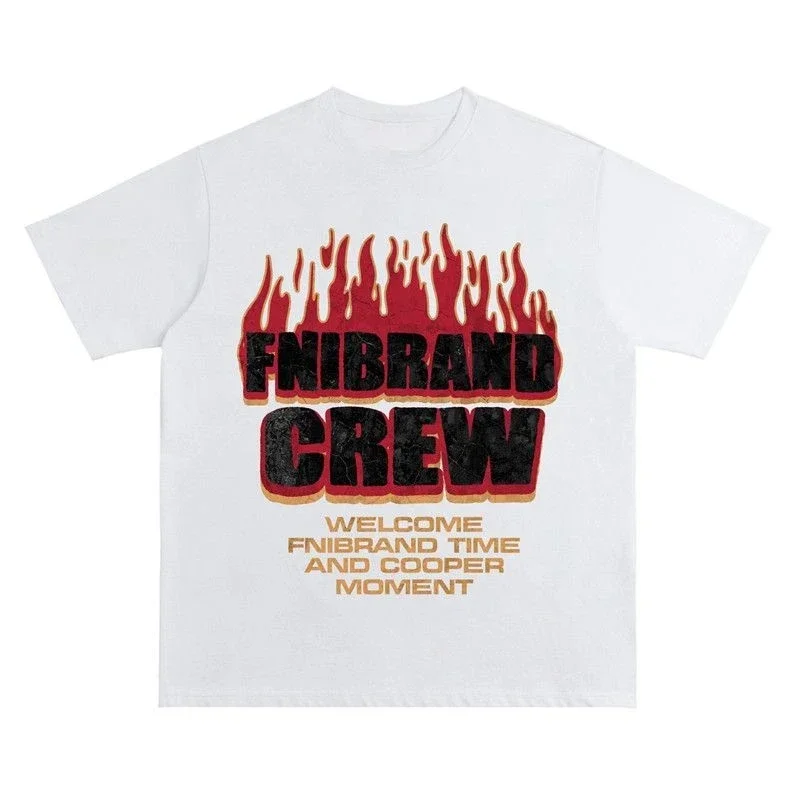 2025 جديد ريترو طاقم إلكتروني المد العلامة التجارية الطباعة تنوعا تي شيرت غير رسمي الهيب هوب القطن طاقم الرقبة الرجال والنساء تي شيرت