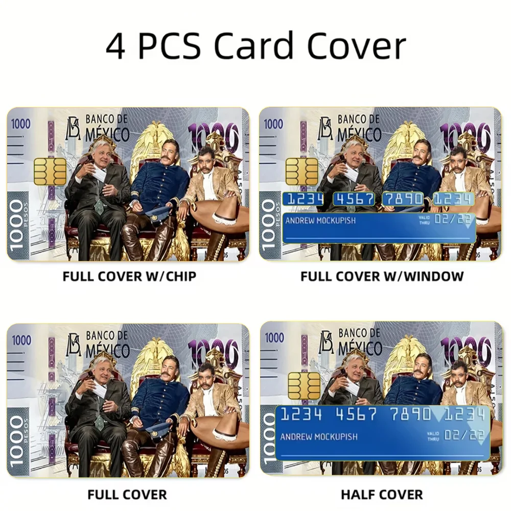 

Mexican Peso Stickers For Debit Bank Credit Cards Metro Bus Pass Sticker Decoration Cover 4PCS Card Skin