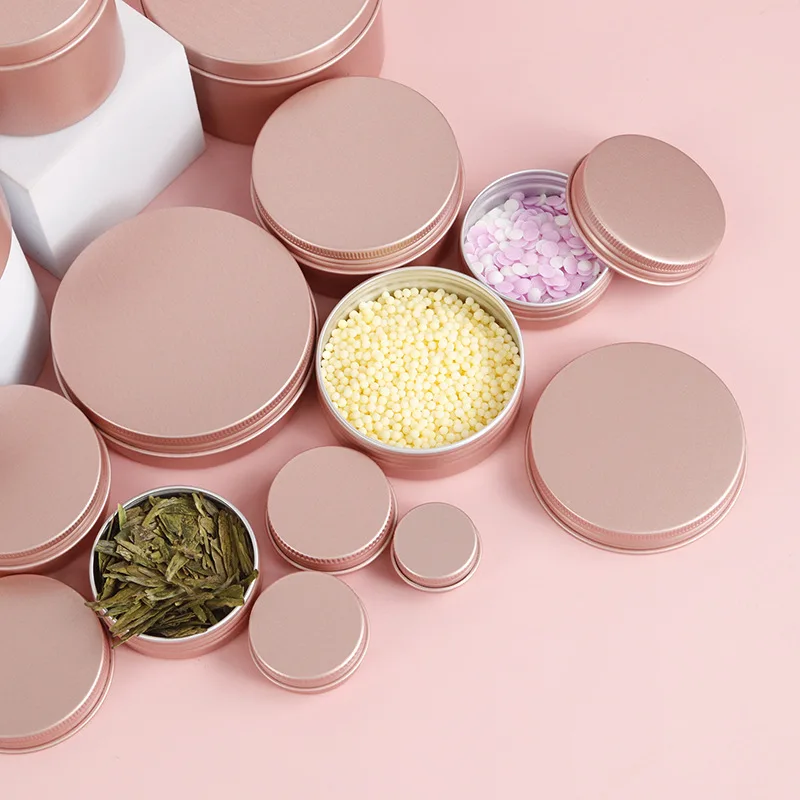1 szt. Różowe złoto aluminiowe słoiki na krem ​​do makijażu pojemnik na balsam do ust pusta świeca puszki na herbatę metalowe pudełko