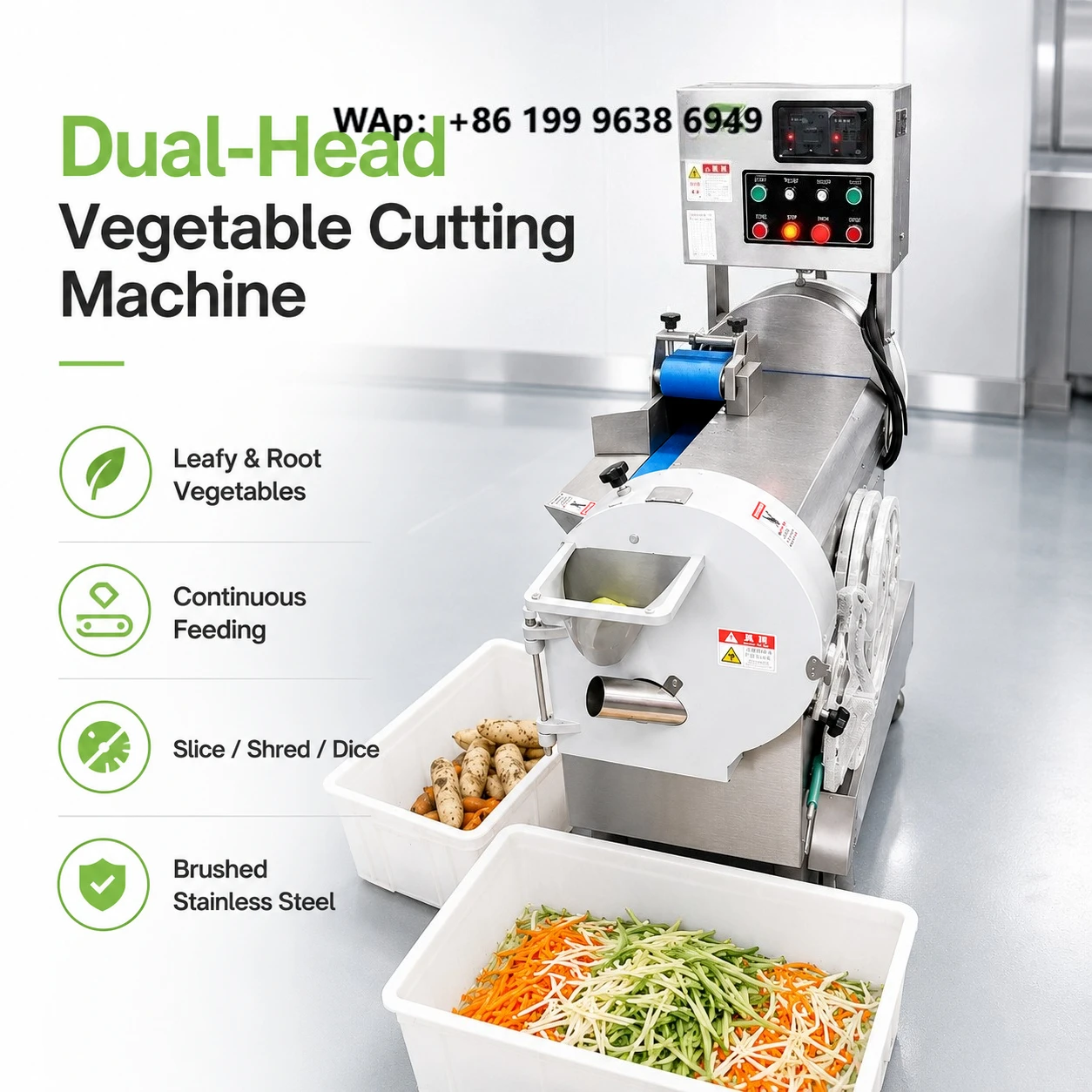 Vegetable Processing Machine Commercial Dual Head Continuous Cutter System for Central Kitchen High Efficiency Production Use