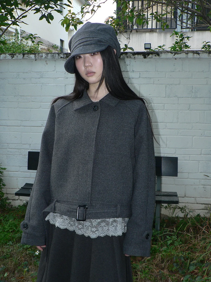 

Angproject Ретро-куртка из смесовой шерсти с хлопковой подкладкой, на одной пуговице, с отложным воротником, новинка, молодежная женская верхняя одежда