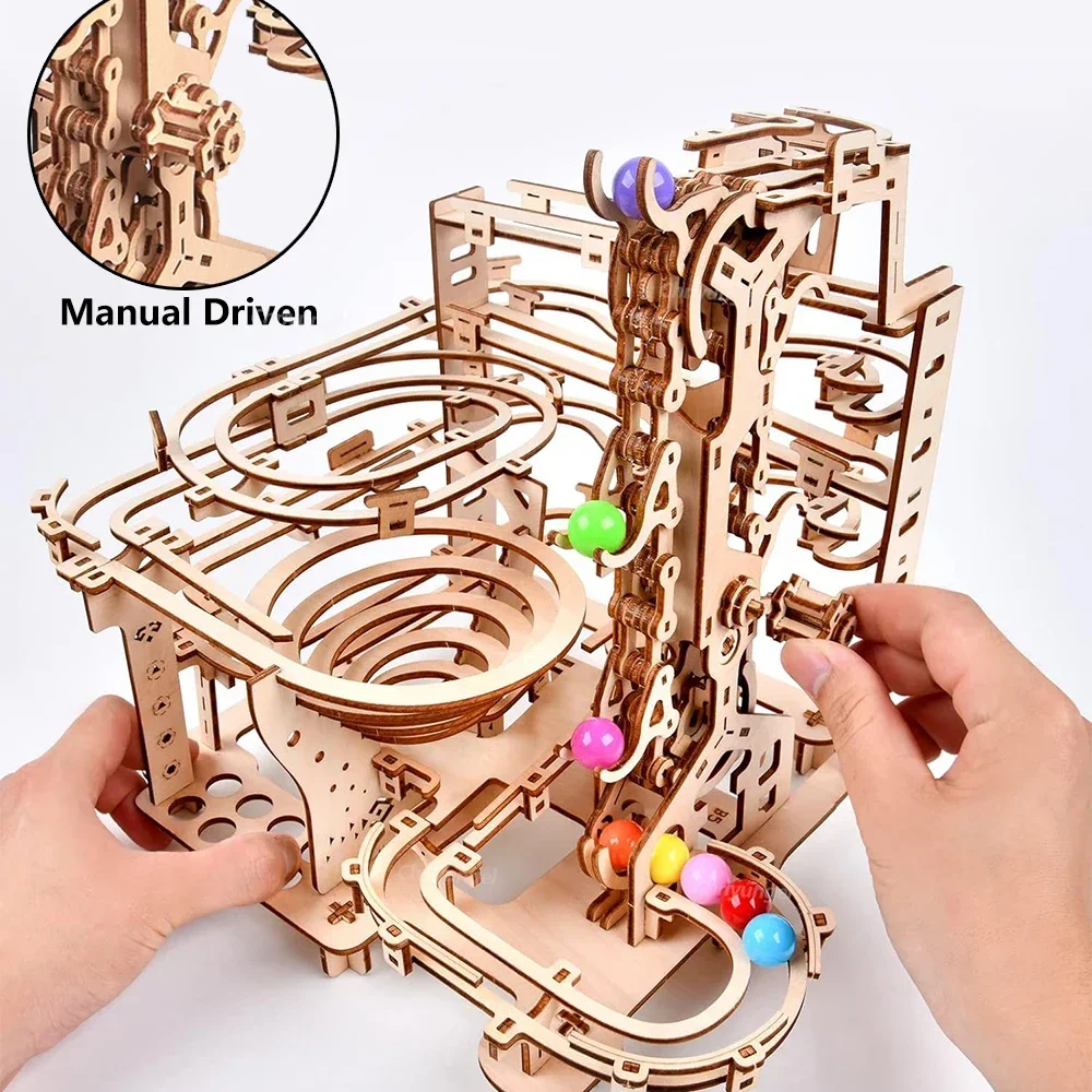 3D Wooden Puzzle DIY Assembly  Building Kits Mechanical Model Marble Run Set Craft STEM Kit Home Craft Gifts Adults Kids