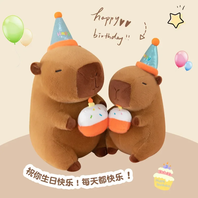 Verjaardagsfeestje Capybara Pluche Pop Taart Dragen Hoge Hoed Capybara Knuffel Simulatie Cartoon Capybara Pluizige Pop Kid Speelgoed