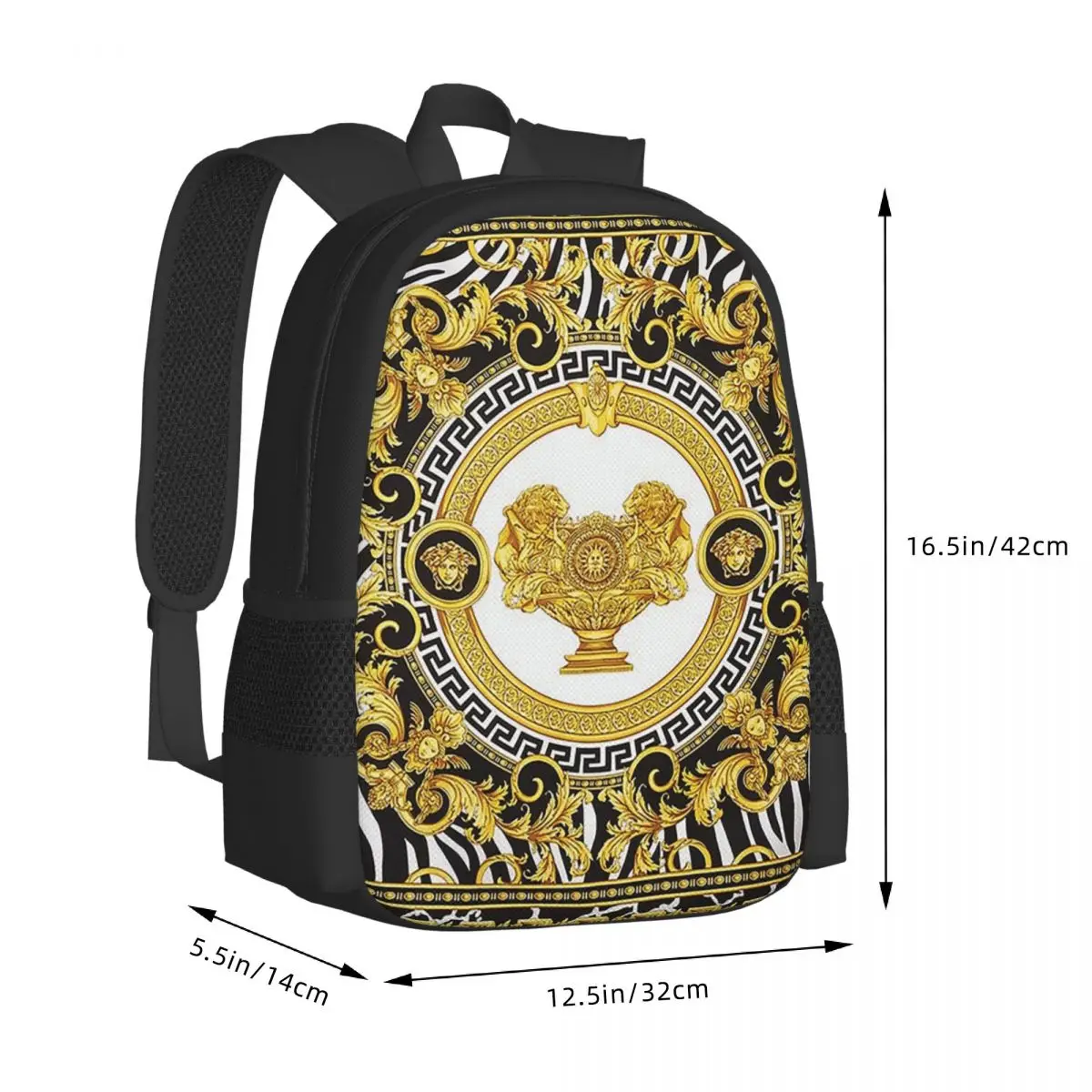 Decorative Golden Medallion Baroque Student Backpack School Bag Hiking Travel Daypack for Boys Girls Bookbag Shoulder Bags
