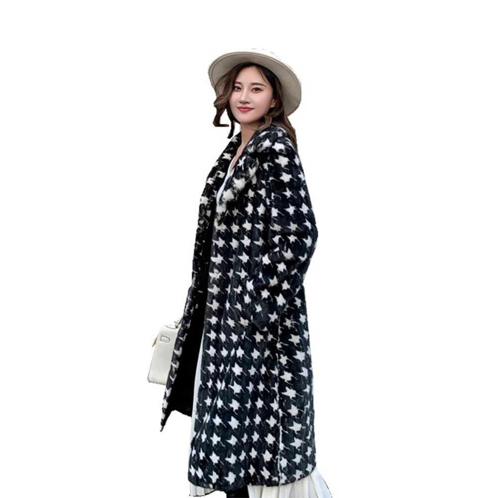 

110CM Luxury Female Mink Fur Coat Autumn Winter Women Warm Outerwear Overcoat LF2303JY