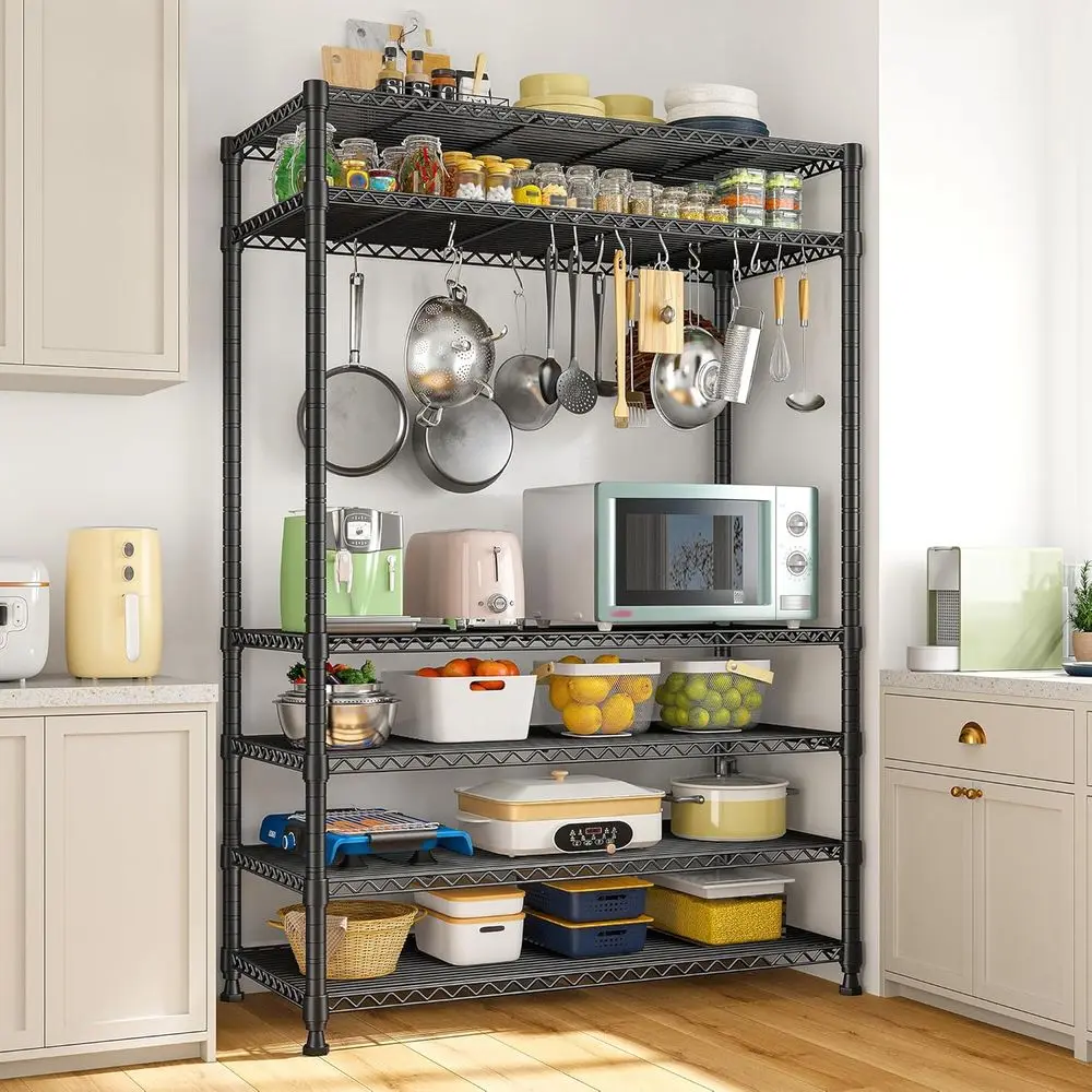 75 6-Tier Adjustable Metal Storage Shelving Unit - Heavy Duty for Kitchen, Laundry, Living Room, and Commercial Use