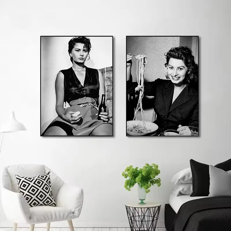 خمر ضرب الممثلة صوفيا لورين فيلم ستار موضة التصوير المشارك حائط لوح رسم صورة فنية ديكور المنزل الداخلي هدية