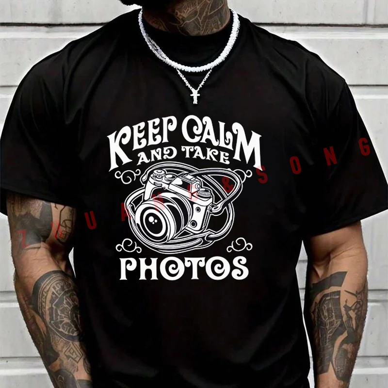 

Мужская футболка 2026 Keep Calm And Take Photos, винтажная одежда, однотонные мужские забавные футболки, повседневная одежда в стиле Харадзюку