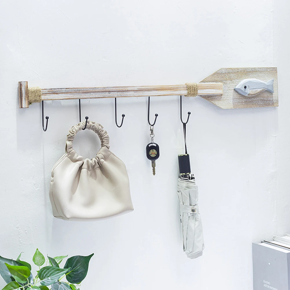 

Wooden Fish Paddle Hooks Durable Safe Sturdy Multi Functional Wall Hooks Mediterranean Style Home Decor Practical Design