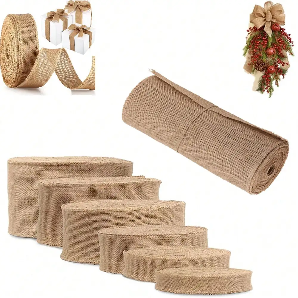 10M Upholstery Fabric Natural Jute Hessian Burlap Cloth Craft Wedding Home Party Table Runner Rustic Table DIY Decor Ribbon