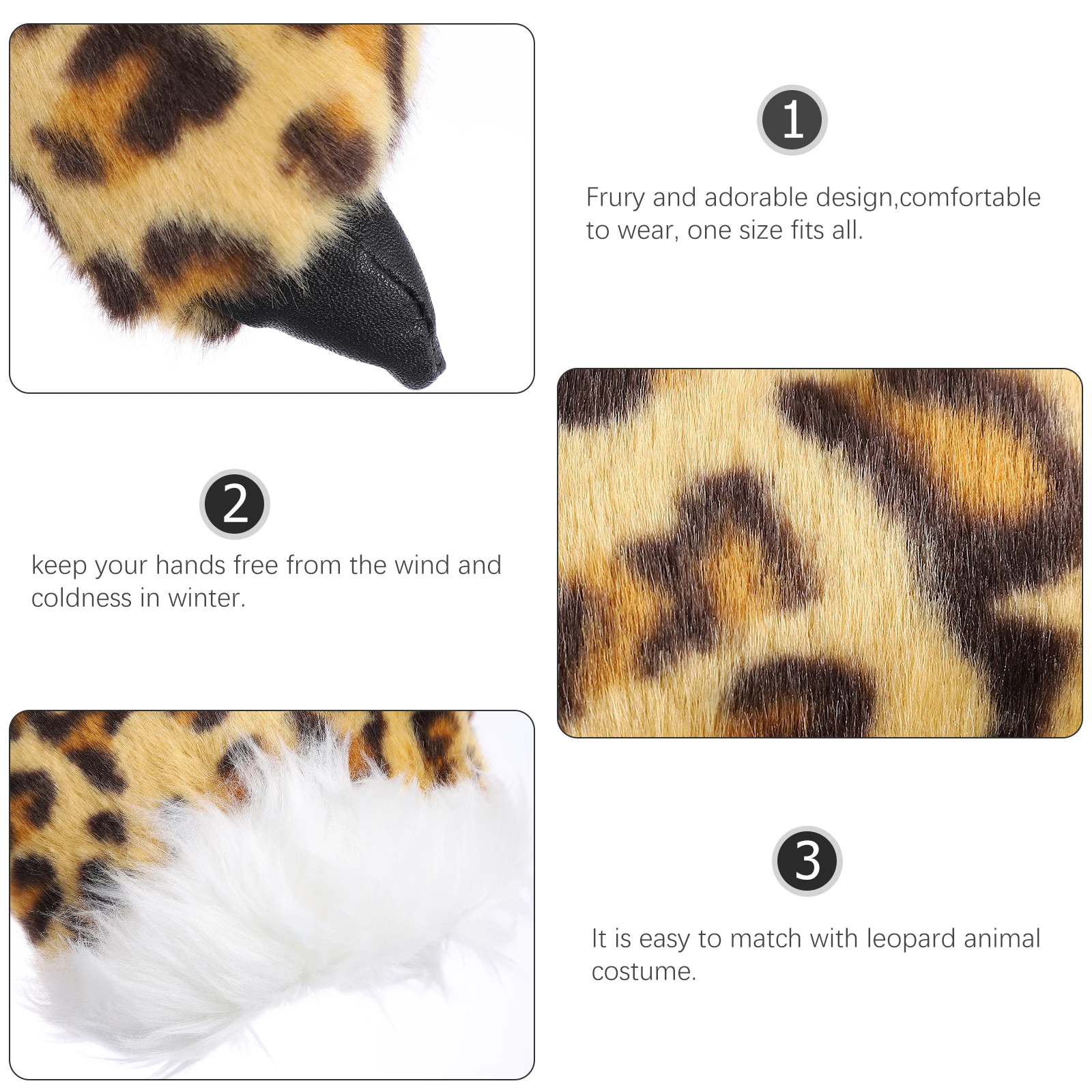 

Leopard Paw Gloves Furry Animal Claw Mittens Warm Winter Leopard Pattern Costume Party Accessories Props Riding Gloves