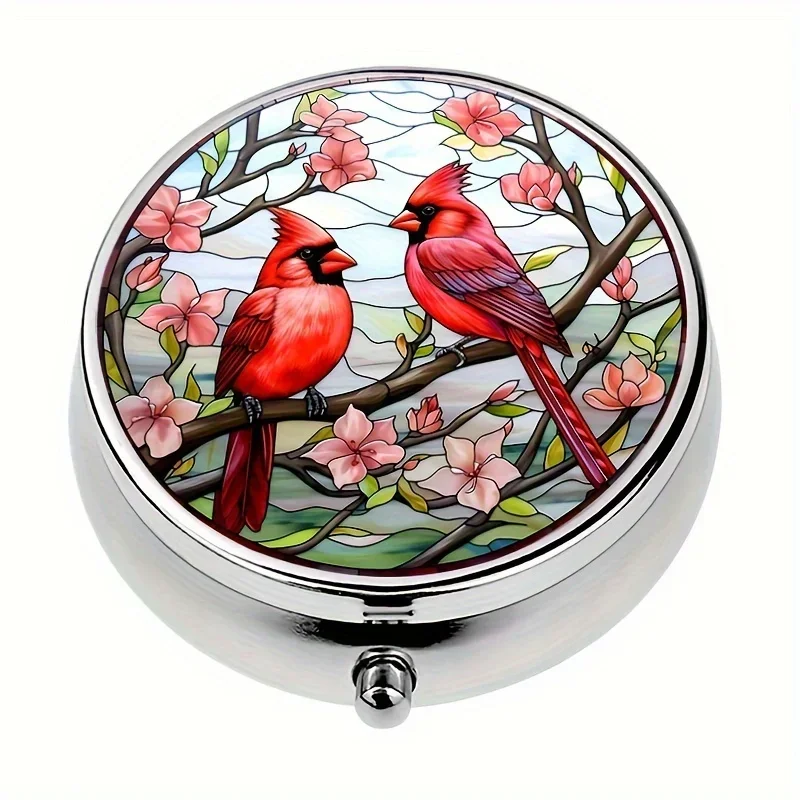 bird round pill box,3 compartment mini decorative pocket wallet box,portable travel tablet vitamin rack storage box