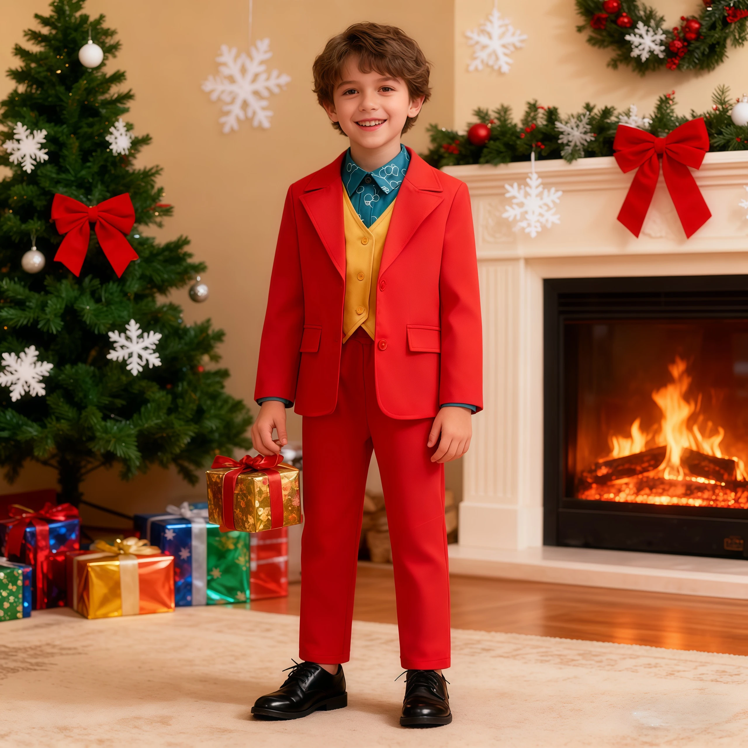 Boys Clown Christmas Costume Red Suits Kids With Jacket T-Shirt Vest Pants Sets For Movie Joker Role-Play Party New Year Outfits