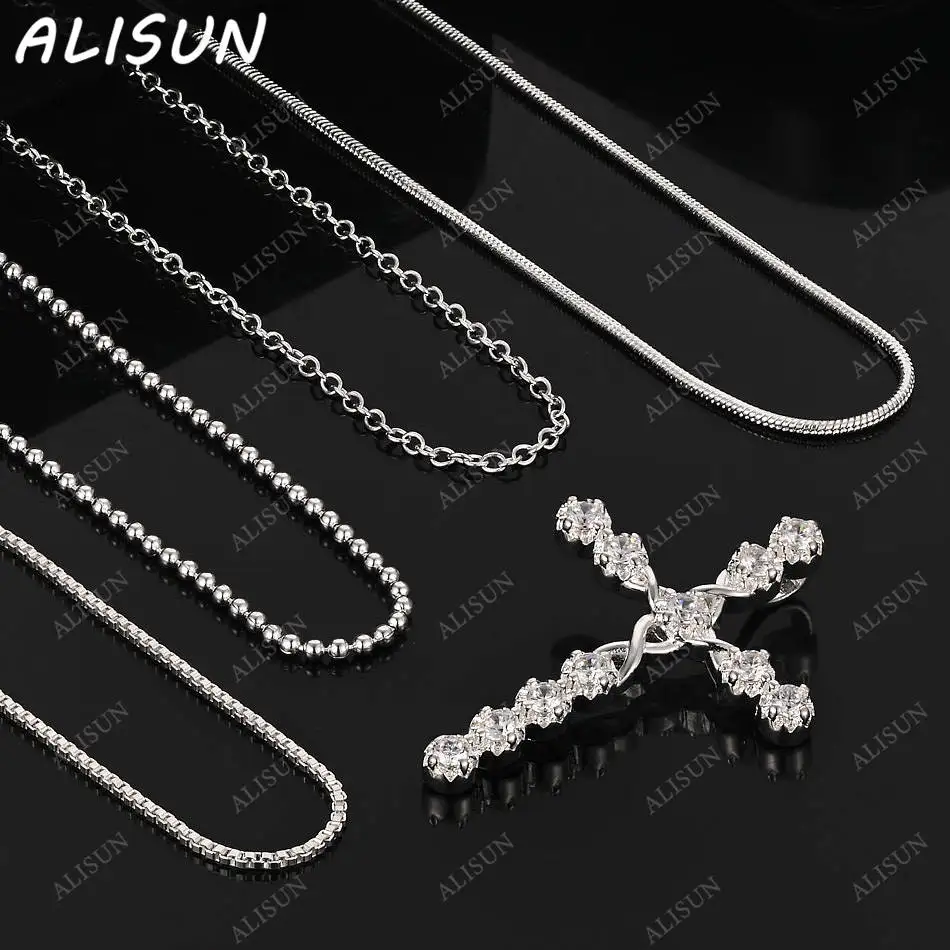 

ALISUN 40-75cm 925 Sterling Silver Zircons Cross Pendant Necklace For Women Men Anniversary Gift Wild Fashion Romantic Jewelry