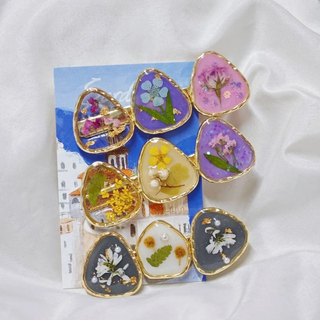 3233 Wholesale Handmade Oil Painting Style Plant Resin Flower Hair Clip Side Clip Colorful Girl Creative Christmas Birthday Gift
