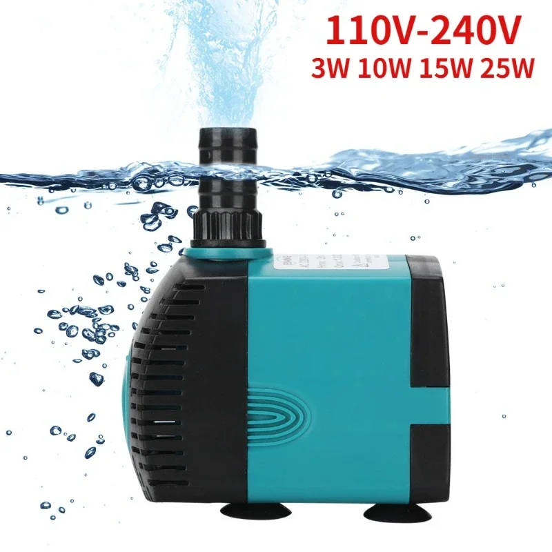 Filtro de bomba de fuente de agua para pecera de 110V-240V, 3W, 10W, 15W, 25W, bomba de agua sumergible ultrasilenciosa para estanque de peces y acuario