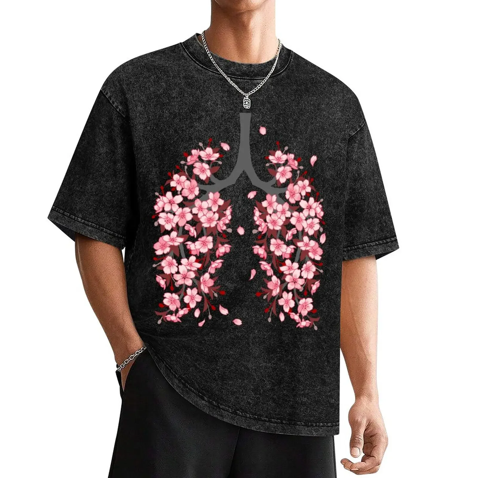 Sakura Hanahaki cherry blossom floral lungs | on black T-Shirt new edition boys animal print plain t shirts men