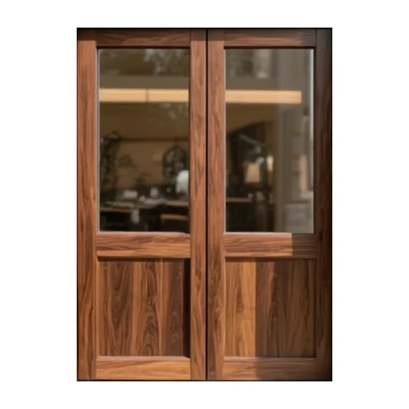 Factory custom solid wood double opening glass door hotel shop cafe flower shop restaurant paint black walnut Chinese style