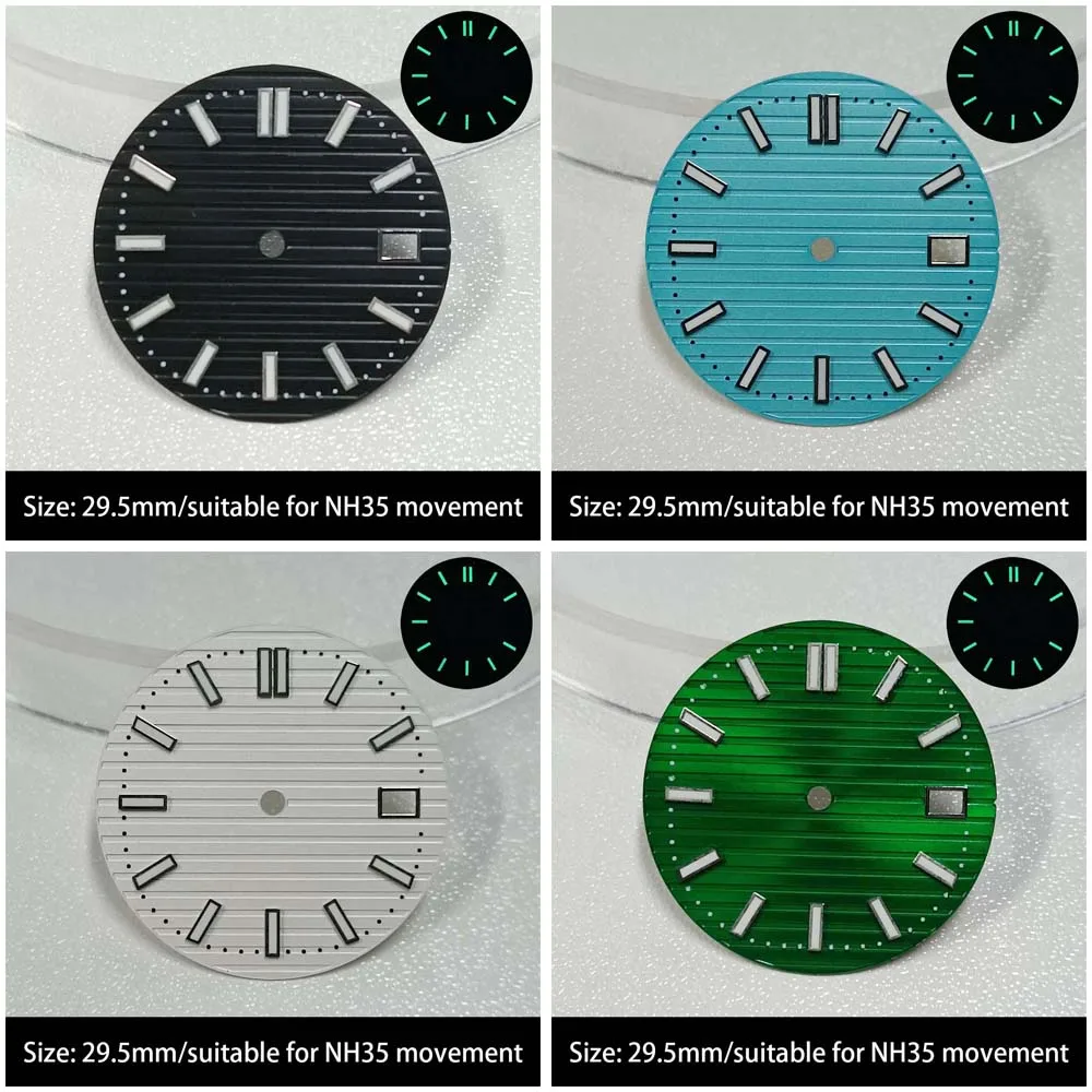 29.5mm Nautilus sterile dial green luminous watch accessory, applicable to NH35 movement, supporting customized logo