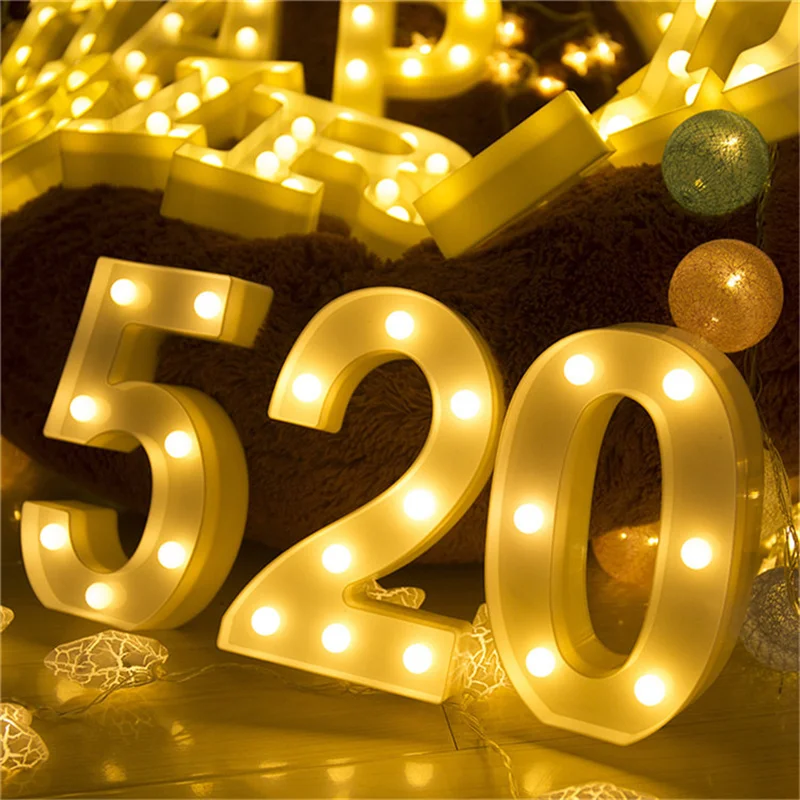 Alphabet Letter LED Lights Luminous Number Lamp Decoration Battery Power Night Light Party Baby Bedroom Festival Home Decorative