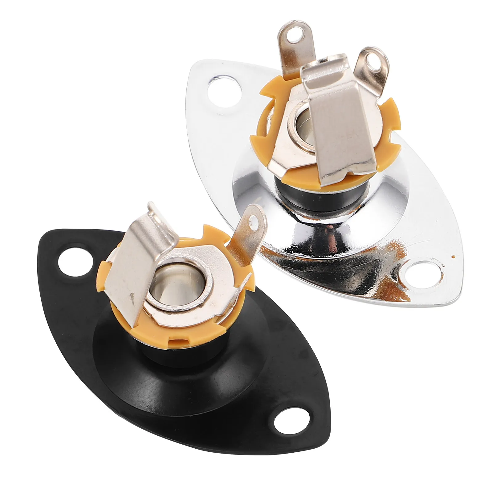 2Pcs Oval 6.35mm Guitar Jack Socket Metal Output Plug Replacement Parts Silver Black for Electric Bass Ukulele