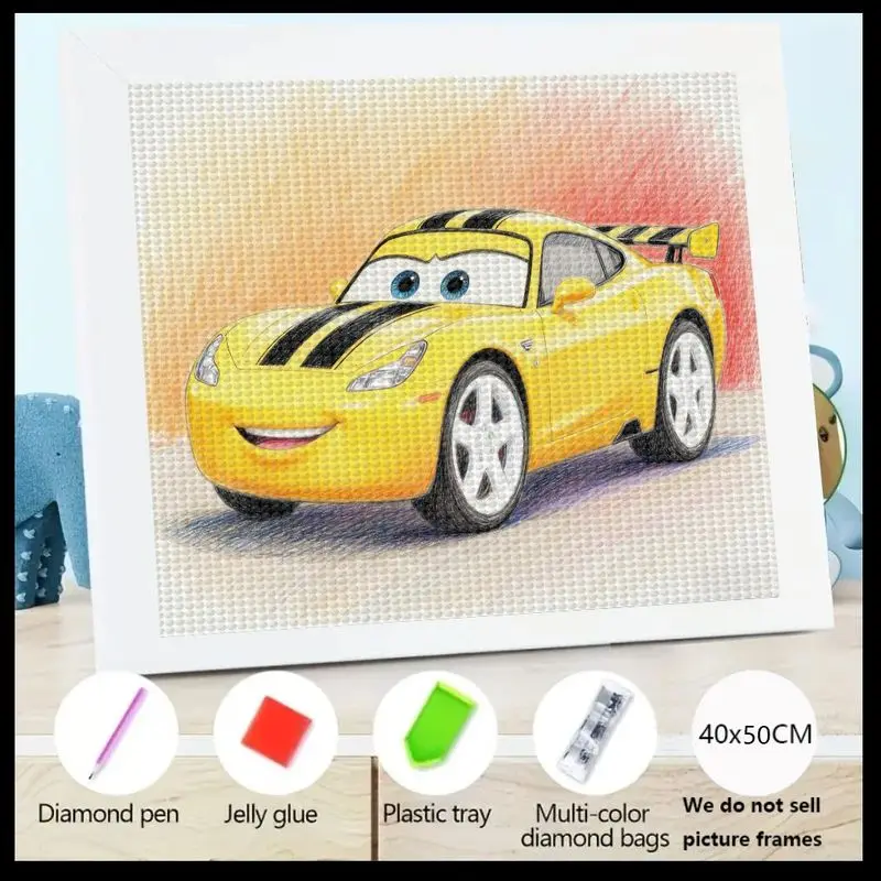 

1PC Kids & Adults 5D Diamond Painting Kit, DIY Full Drill Cute Cartoon Yellow Race Car Art, Vibrant Animated Vehicle Crystal Gem