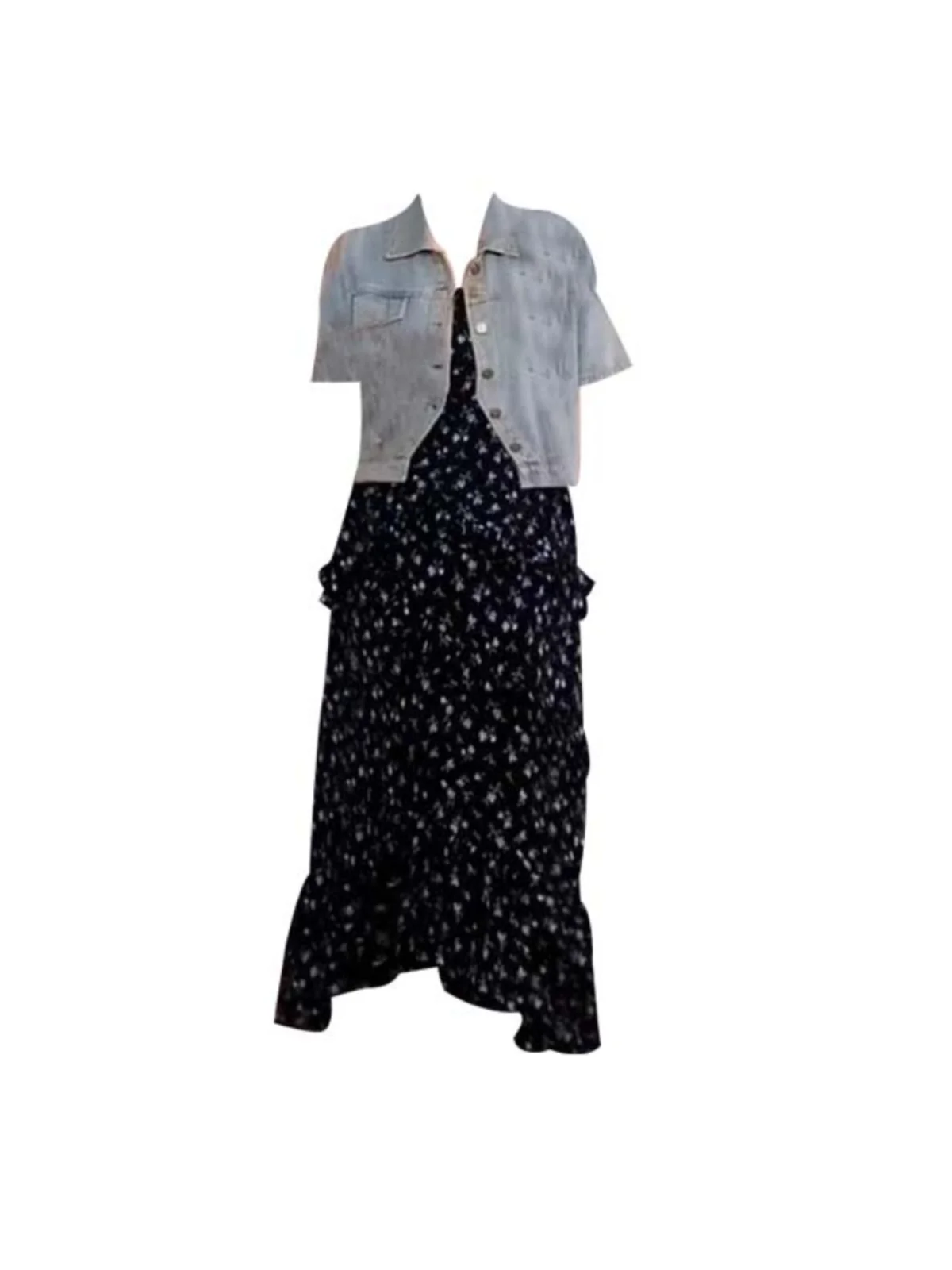 

plus Size Denim Jaet Floral ter Dr Women's Outerwear Summer Faion Set Cover up Two Pieces for Young Girls