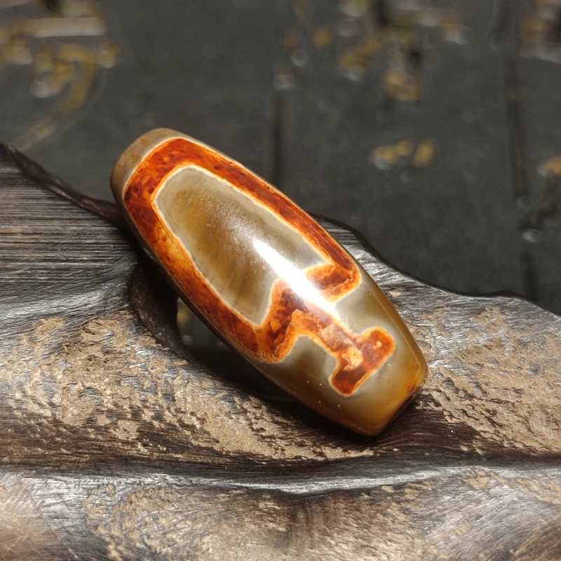 Tibetan Aquarius Totem Ripe Brown/Ochre 30*12mm Calcified Old Agate Dzi Jewelry for Men&Women DIY Free Shipping