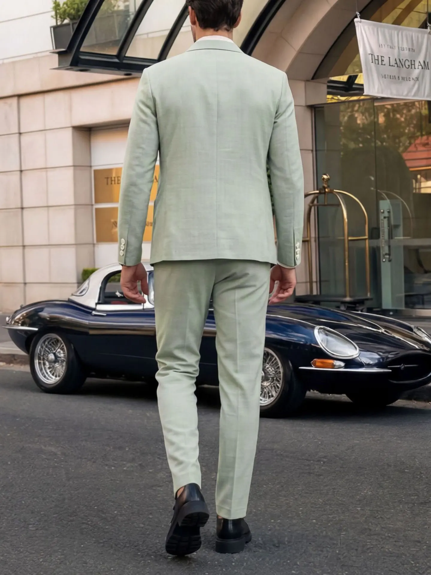 Picture 3: Fall Men's Two-piece Suit Set: A Green Business-casual Jacket Paired with Slacks, Perfect for Weddings and Parties.