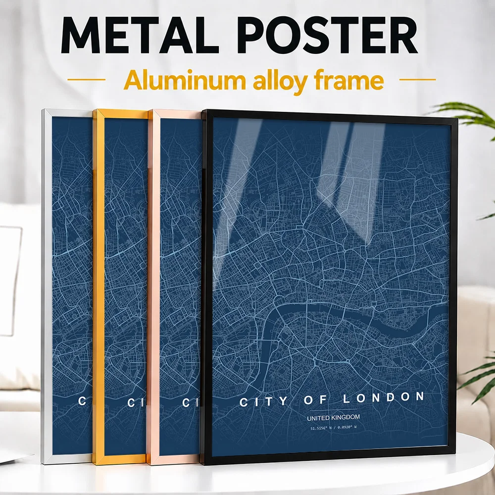 City Of London Map Framed Metal Print Customized Photo Minimalist Linework Style Wall Art For Living Room Unique Traveler Gift