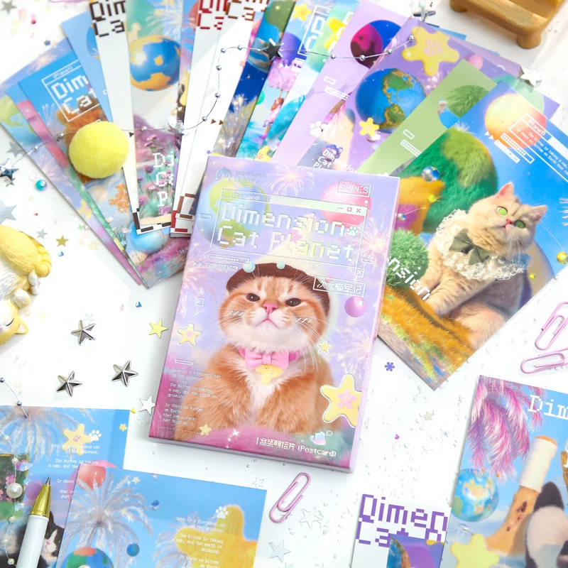 

30sheets Kawaii Dimension Cat Planet Series Friends Blessing Commemorative Card Paper Postcard Creative DIY Handmade Supplies