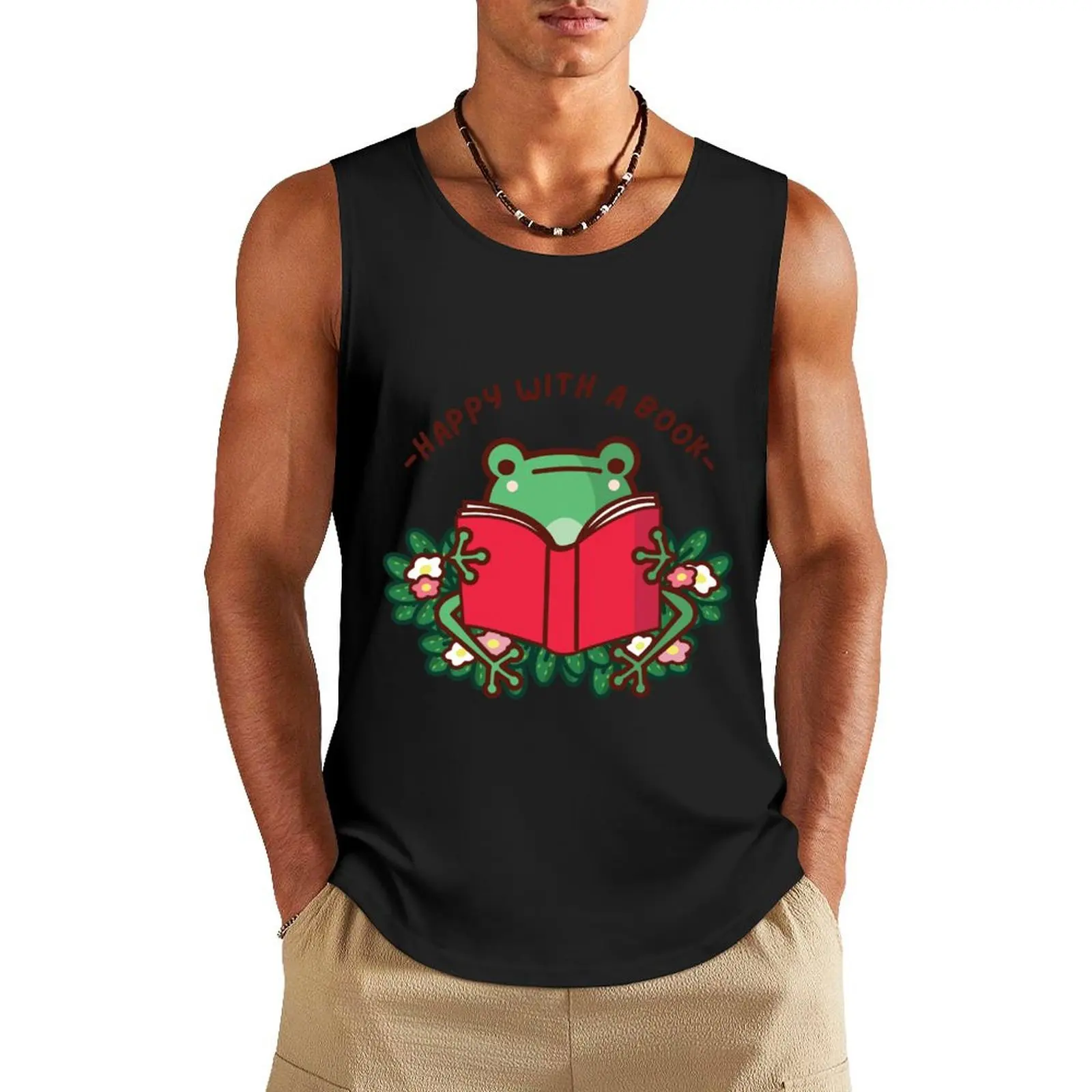 

Frog Reading a Book Tank Top Men's sleeveless t-shirt for man sports clothes for men bodybuilding men clothes