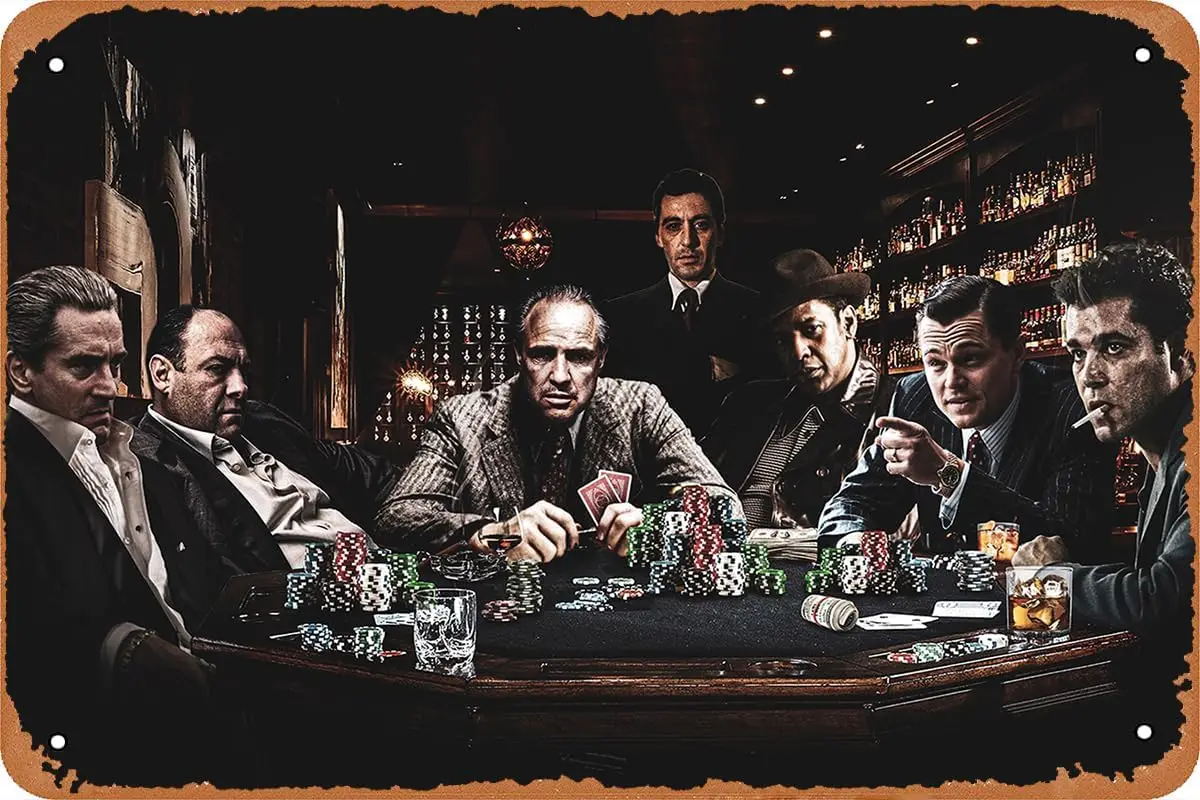 Gangsters Playing Poker Godfather Movie Poster Retro Metal Sign Vintage Tin Sign for Bar Man Cave Office Home Wall Decor Gi sign
