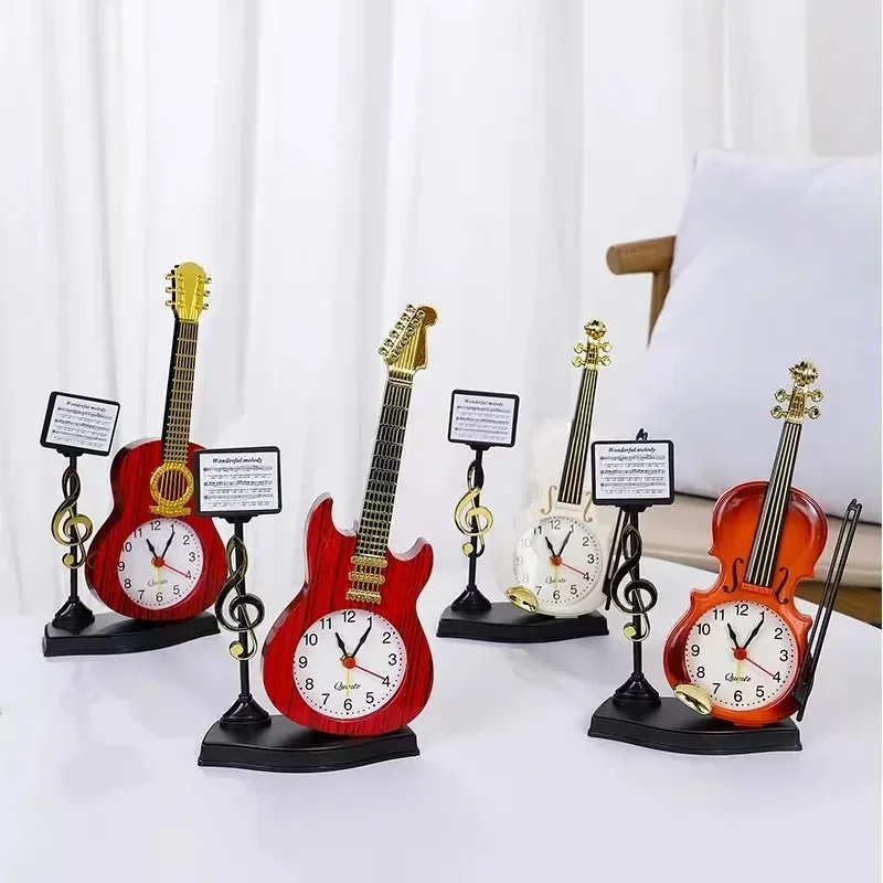 Violin Alarm Creative Clock Musical Instrument Shape Desktop Clock Living Room Decor Birthday Festival Gifts Bedroom Accessories