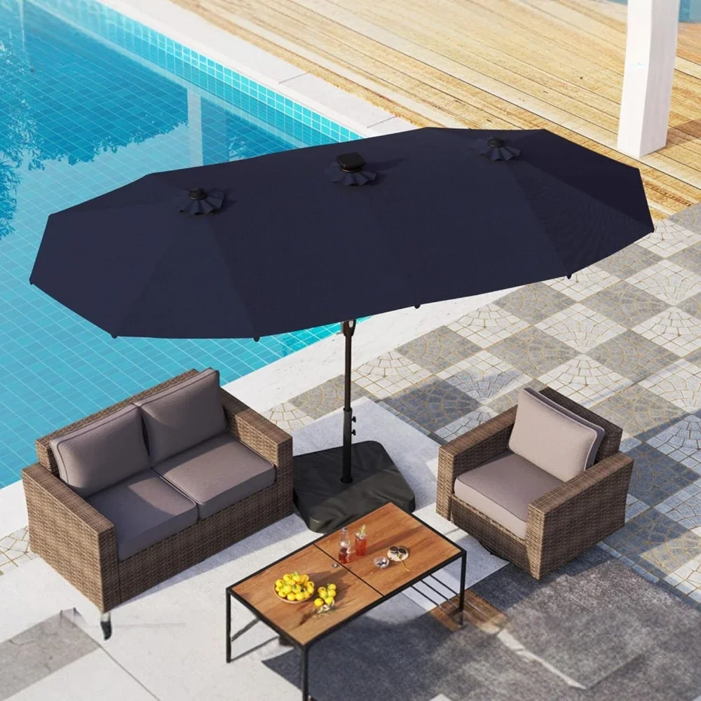 13ft Large Patio Umbrella with Solar Lights, Double-Sided Outdoor Market Rectangle Umbrella with 120 PCS LED Lights