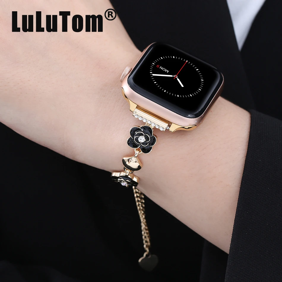 Metal Strap For Apple Watch UItra 8 7 49mm 45mm 44mm Luxury INS Camellia Bracelet For iWatch Series 6 5 4 SE 42mm 40mm 38mm Band