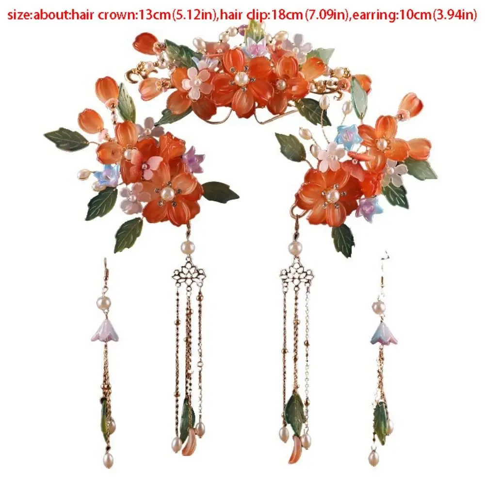 شرابة النمط الصيني دبوس الشعر مجموعة القرط للكعك Hanfu الشعر عصا الشعر عود أغطية الرأس زهرة مشط الشعر #6