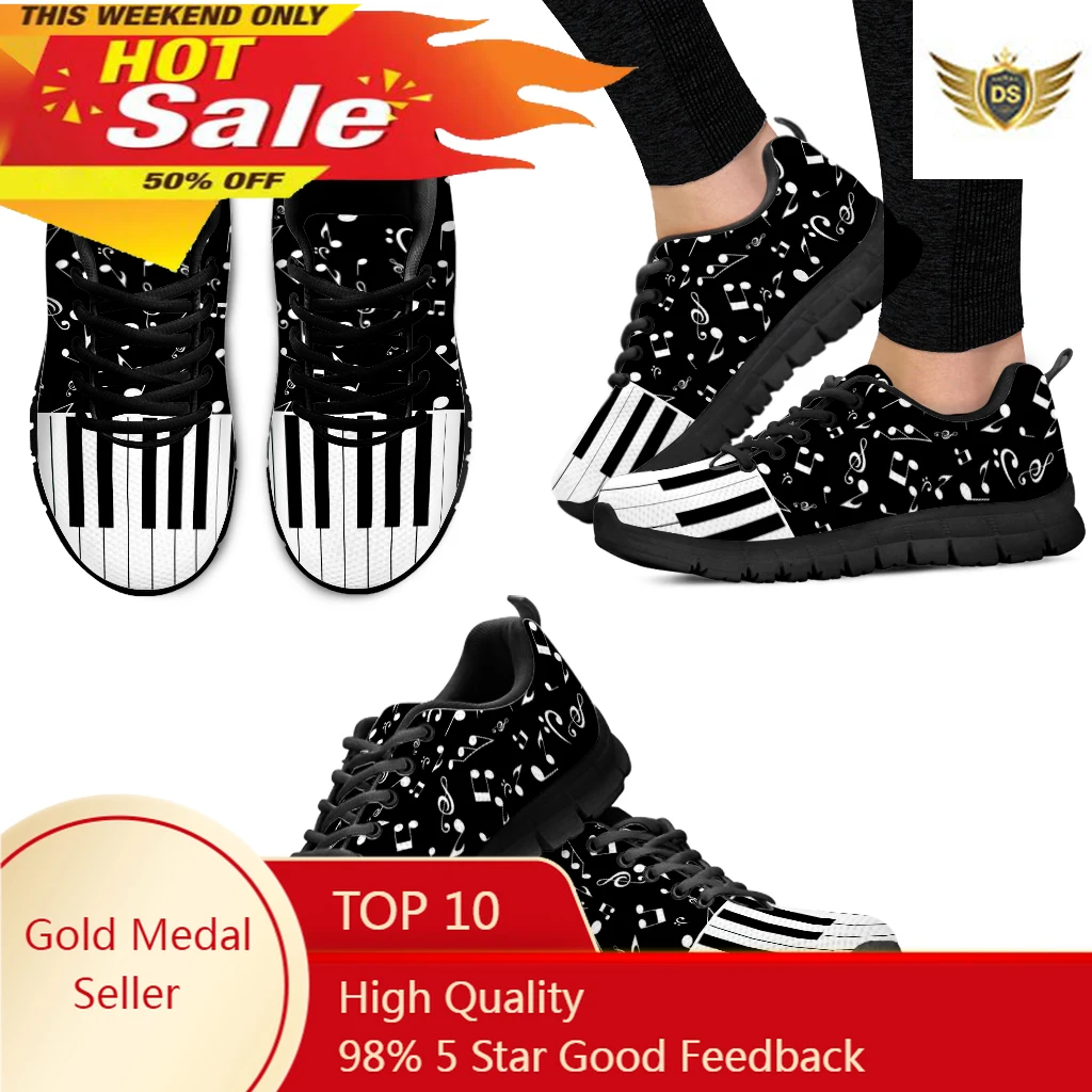 Vrouwen Casual Flats Schoenen 3d Piano Keyboard Muzikale Print Klassieke Veters Mesh Sneakers Vrouwtjes Trainer Schoeisel Meisje