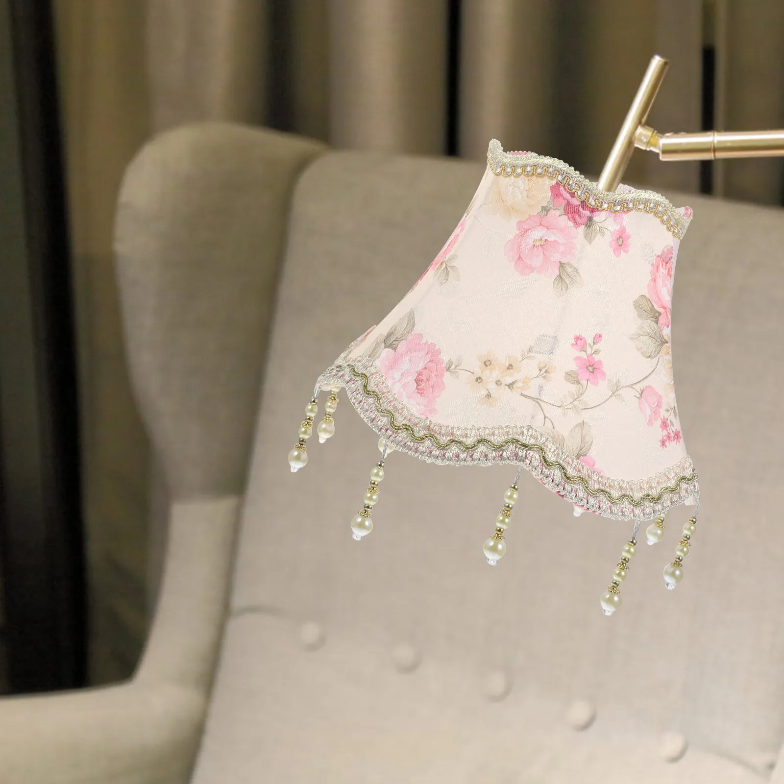 

Pink Fabric Lamp Shade Scallop Bell Shape Fringe Trim Vintage Table Lamp Cover Retro Light Shade for Home Decor Aesthetic