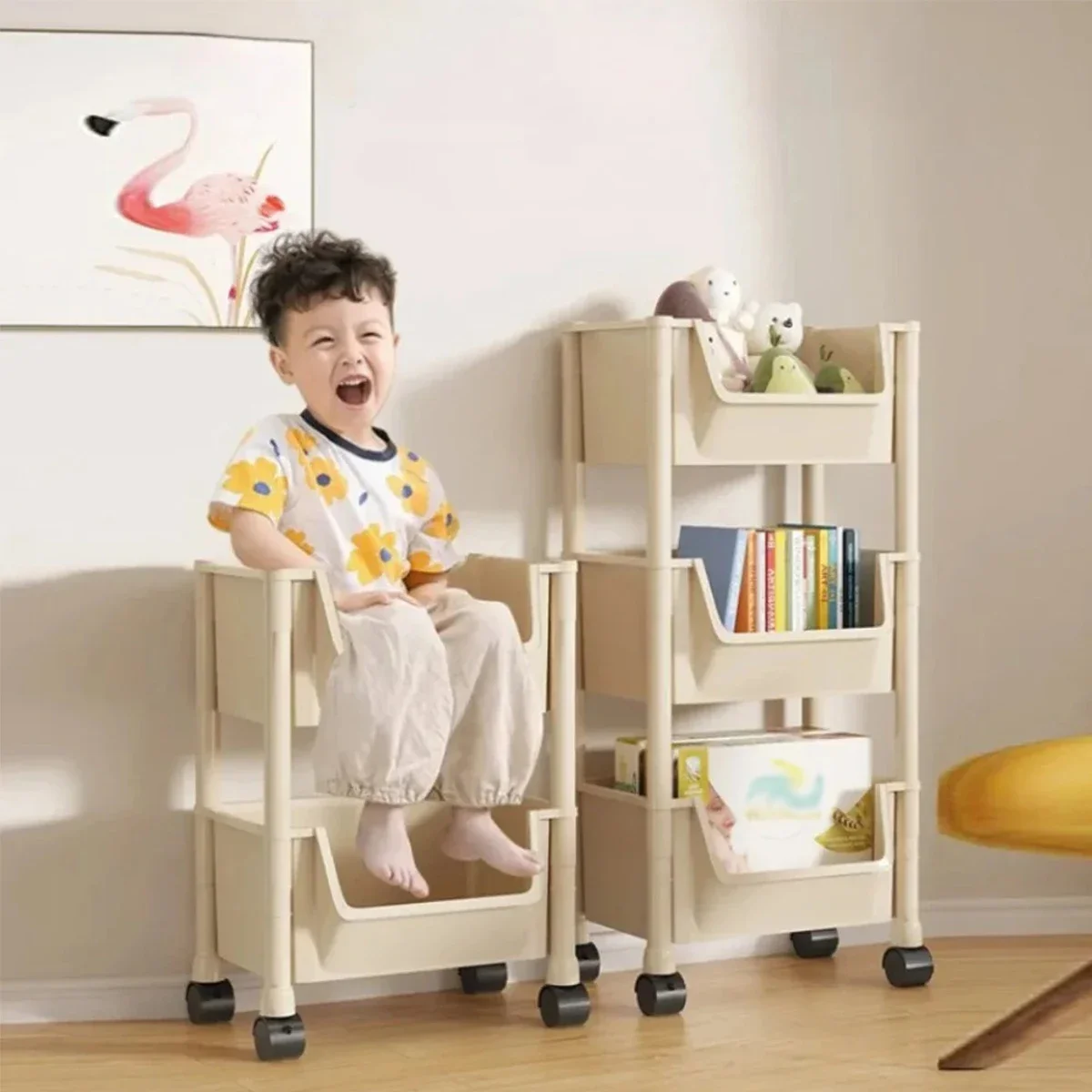 Multi tier Bookcase Wheels Simple Household Bedside Floor Childrens Toy Organizer Mobile Trolley Sundry Organizer Kid Bookshelf