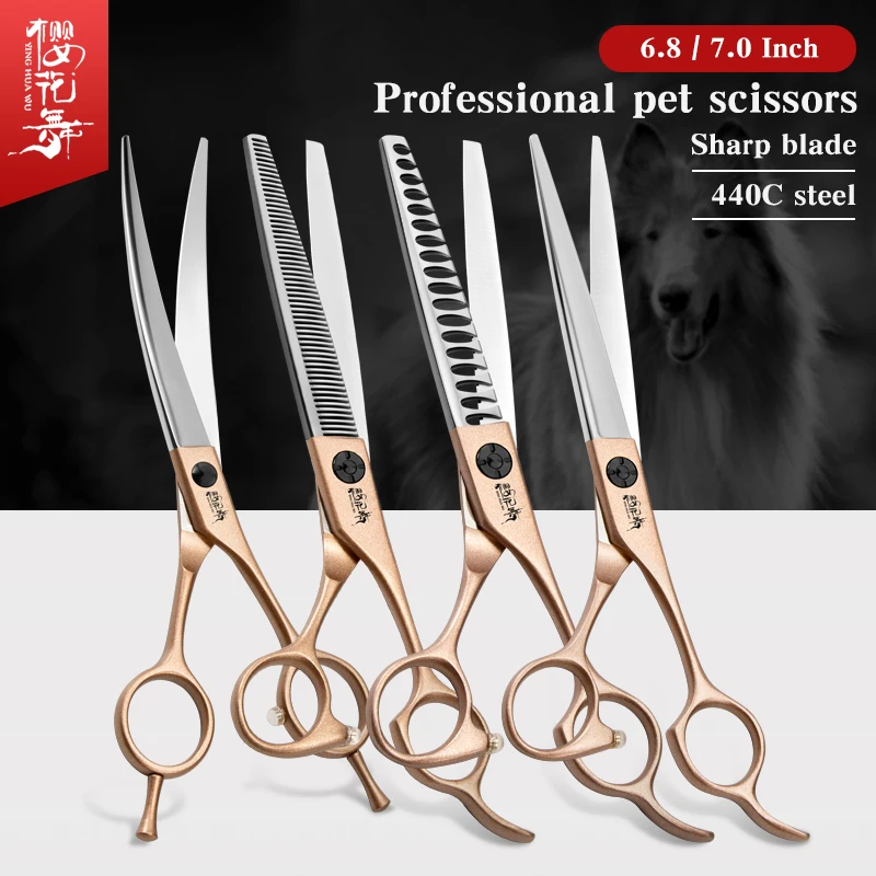 

Professional pet grooming scissors dog hair cutting tool set champagne handle hair trimming scissors dog hair bending scissors