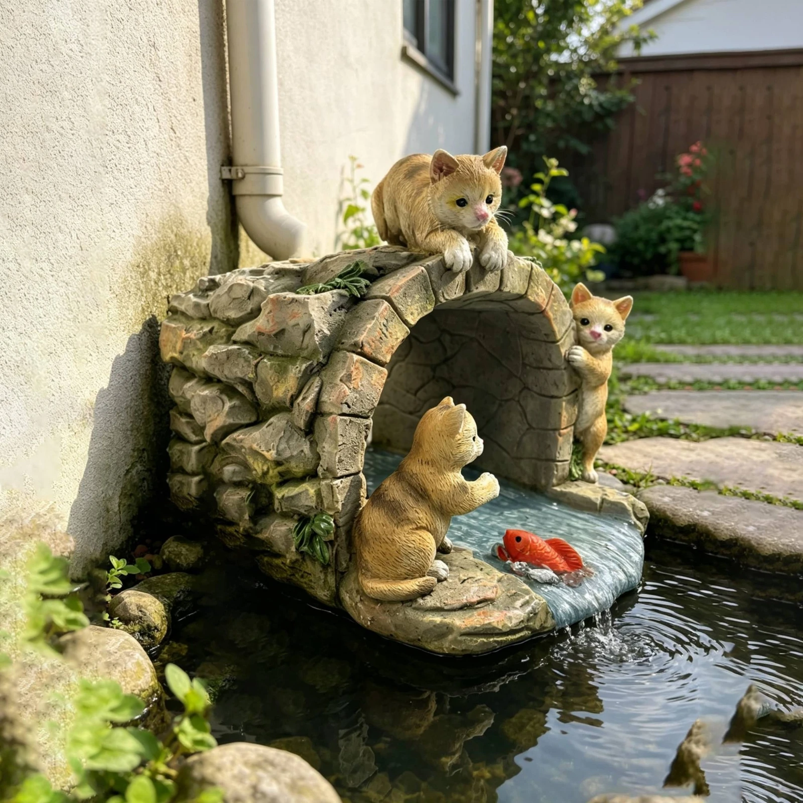 Garden Ornament with Water Channel Decorative Animal Waterfall Statue Drain Water Guide Outdoor Fountain Resin for Gardeners